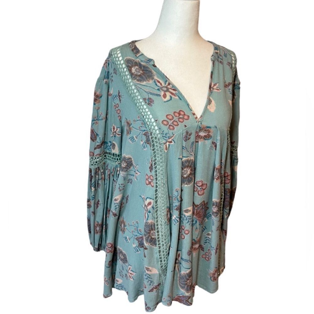 FREE PEOPLE Cottage Core floral 'Flow My Way' Mint V-Neck Tunic extra small - Picture 4 of 8